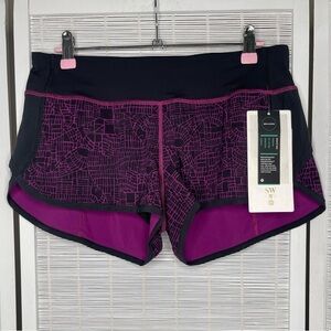 Lululemon Speed Shorts Purple Black Grid Map SeaWheeze NWT Size 6